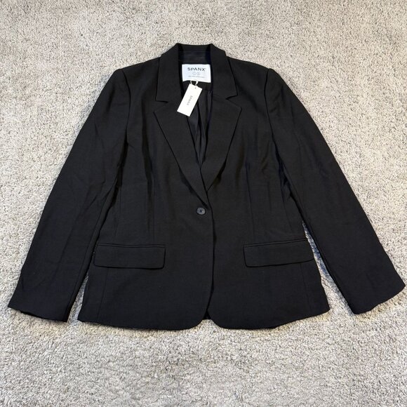 Spanx NWT Satin Back Crepe Blazer Womens Large Black Dressy Casual - Picture 1 of 7